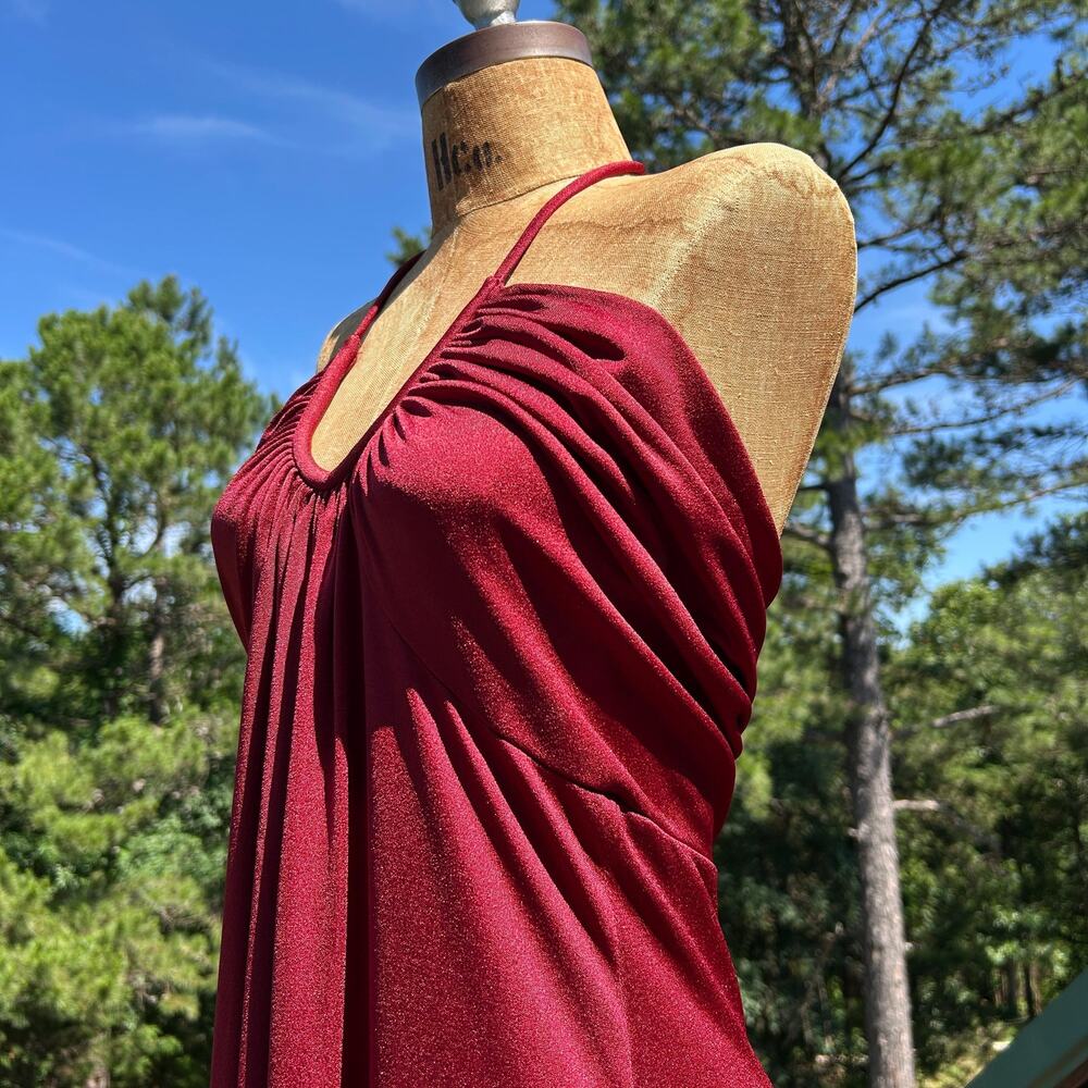 Vintage 70s Rusty Red Draped Gathered Grecian Empire Waist Flowy Maxi Dress S - Picture 4 of 8